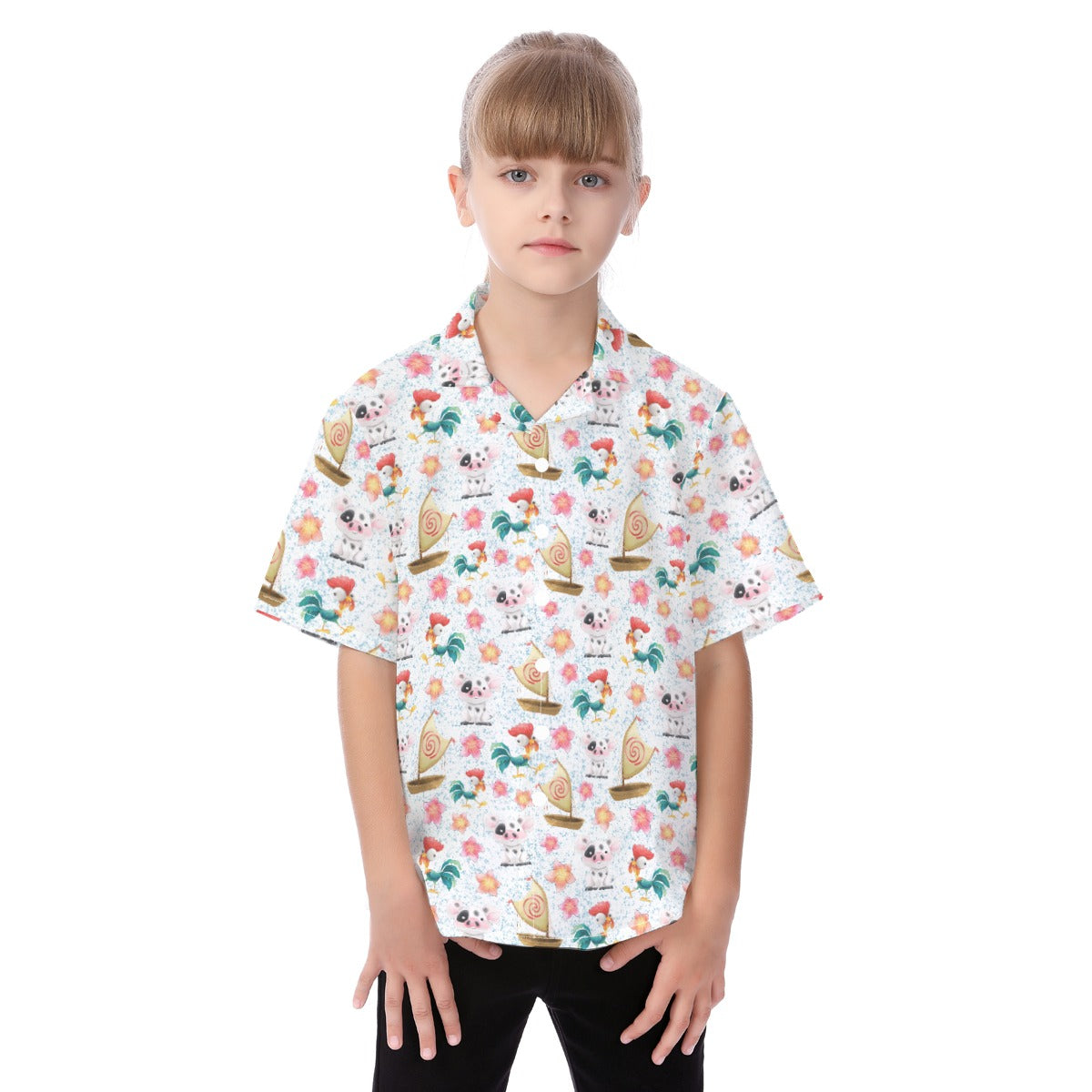 Island Pig & Rooster Duo - Kid's Hawaiian Button Up Shirt