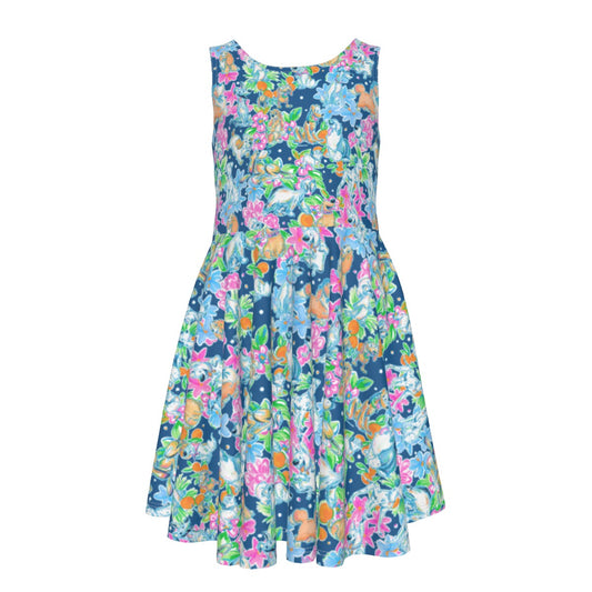 Bright Tropical Friends - Disney Dogs - Kid's Sleeveless Skater Dress