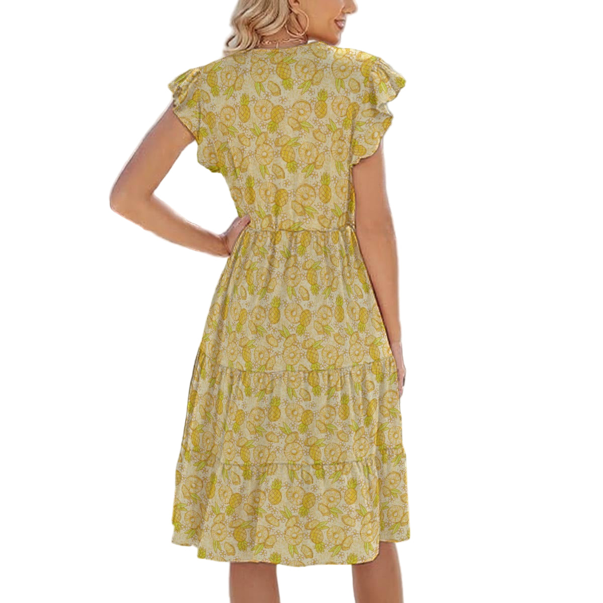 Summer Fruits - Pineapple - Women's Tiered Pocket Midi Dress