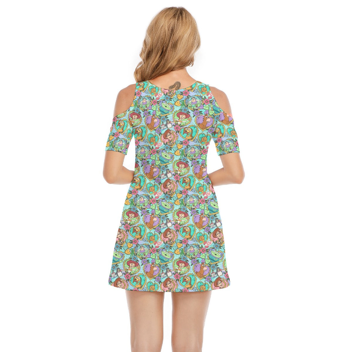 Tattoo Hearts Space Cowboys & Friends - Women's Cold Shoulder Cotton Dress