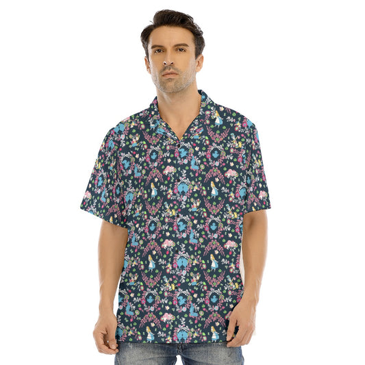 Garden Whimsy - Alice in Wonderland - Men's Hawaiian Button Up Shirt