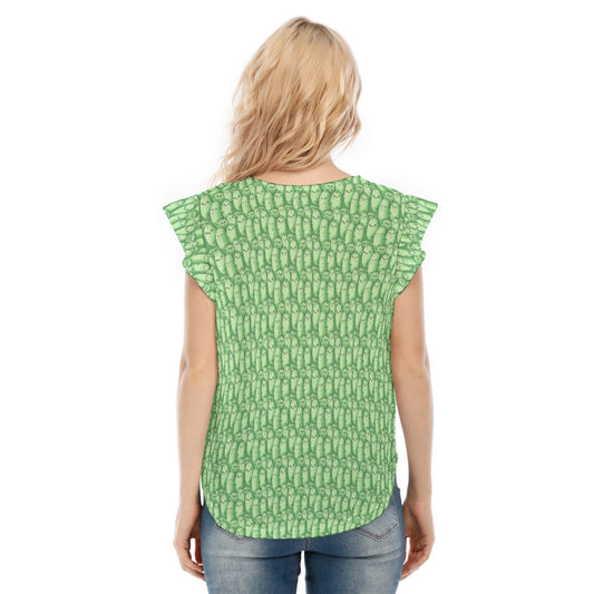 Kawaii Pickle Party - Women’s Flutter Sleeve Top
