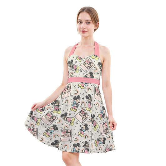 Retro Camera Mouse - Women's Halter Vintage Pocket Dress