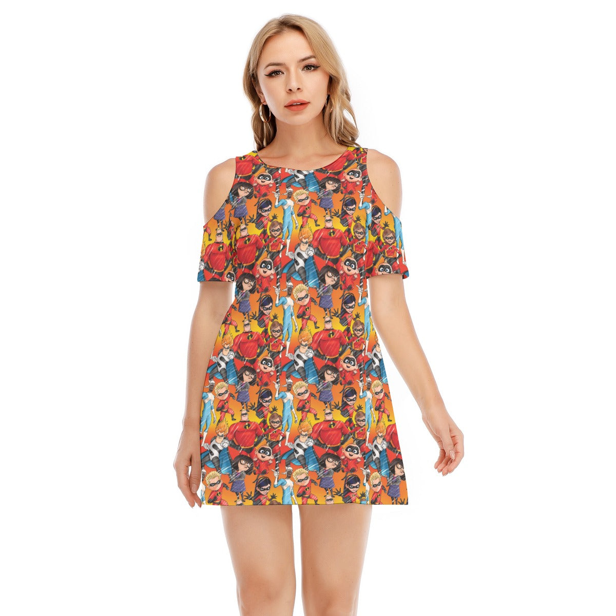 Super Squad Sketched - Women's Cold Shoulder Cotton Dress