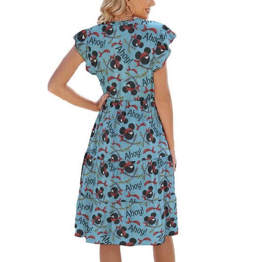 Pirate Mouse Ahoy! - Women's Tiered Pocket Midi Dress