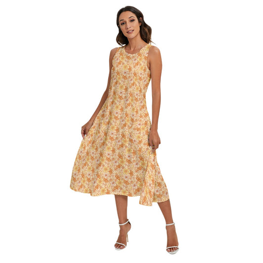 Orange Crystal Moths - Women’s Diagonal Pocket Midi Dress