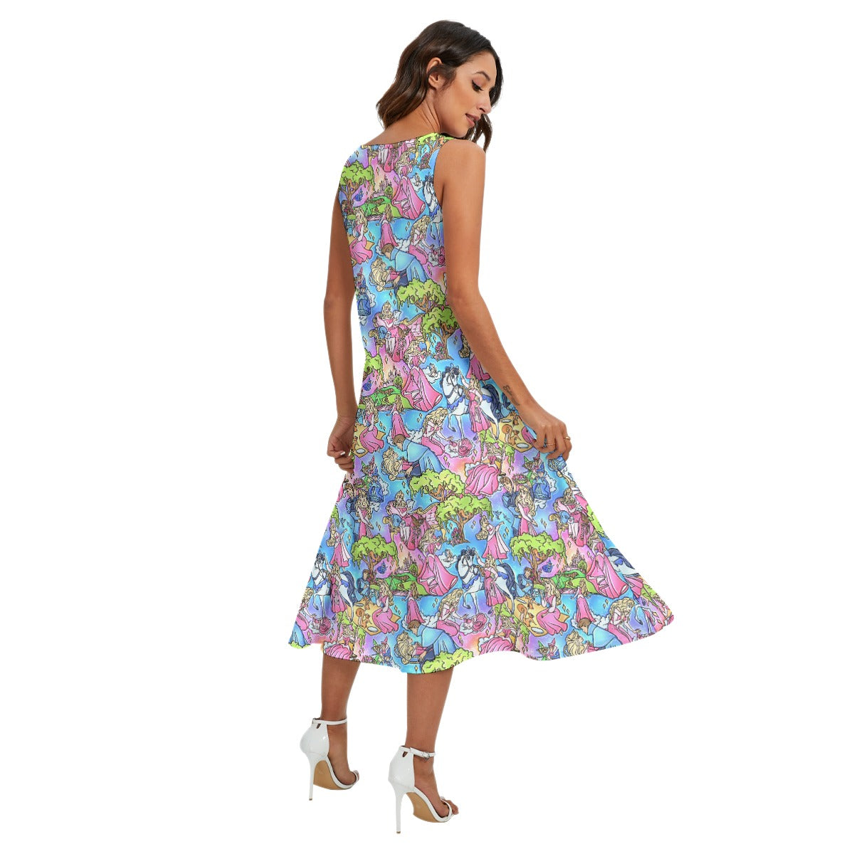 Dreaming Princess Storybook Scenes - Women’s Diagonal Pocket Midi Dress