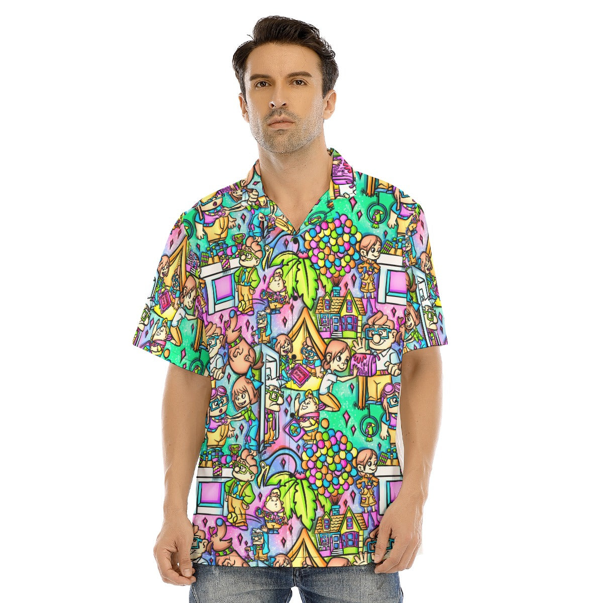 Balloon House Adventure Scenes - Men's Hawaiian Button Up Shirt