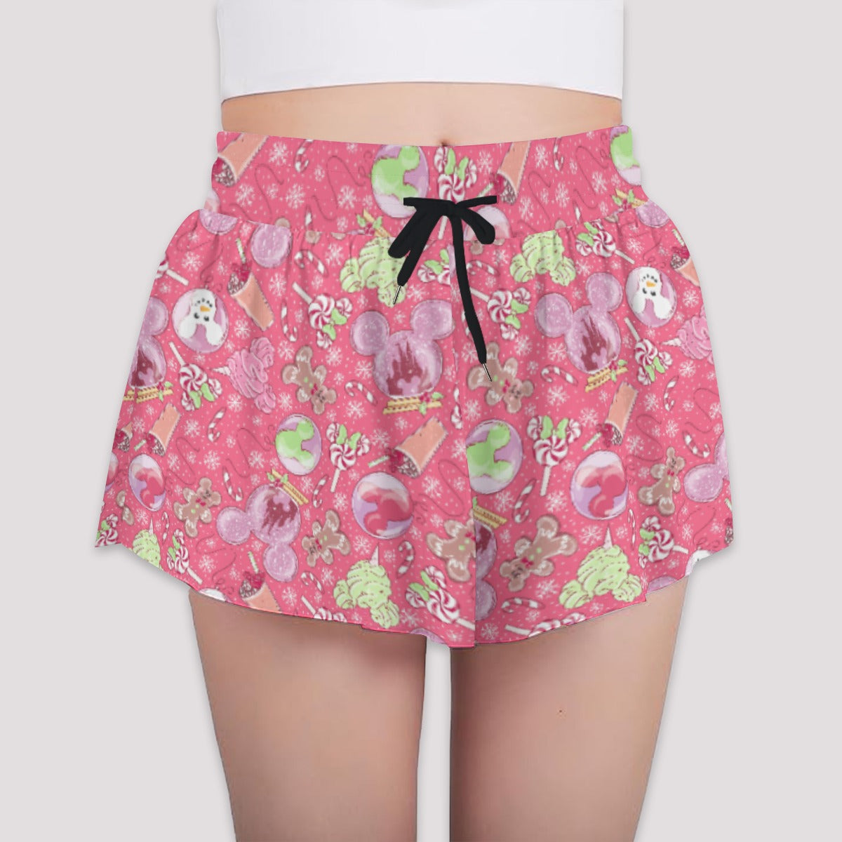 Winter Mouse Snacks & Balloons - Girls’ Flowy Pocket Shorts