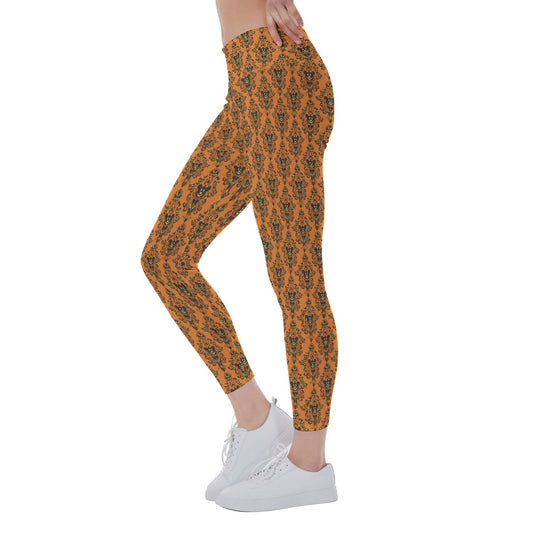 Haunted Halloween Mansion Wallpaper - Women's Yoga Leggings