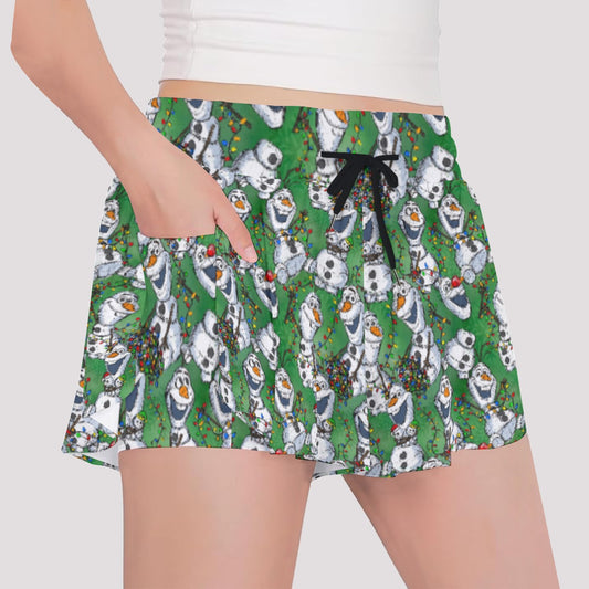 Sketched Snowman Christmas - Girls’ Flowy Pocket Shorts