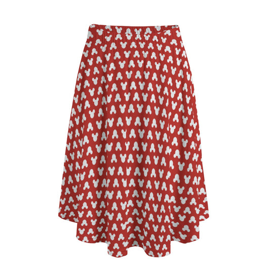 Playful Polka Dot Ears Red - Women’s Pocket Midi Skirt