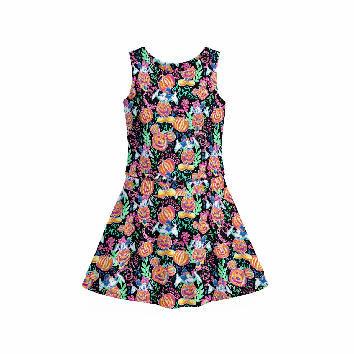 Mouse and Friends Pumpkin Parade - Women’s Athletic Skort Set with Open-Back Crop Top
