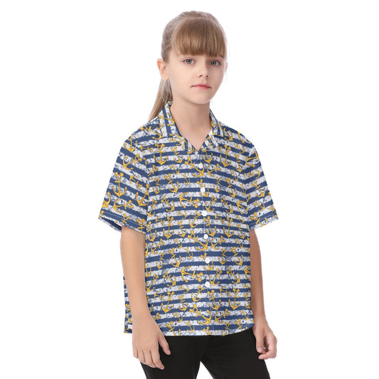 Cruise Mouse Ear Anchors - Kid's Hawaiian Button Up Shirt