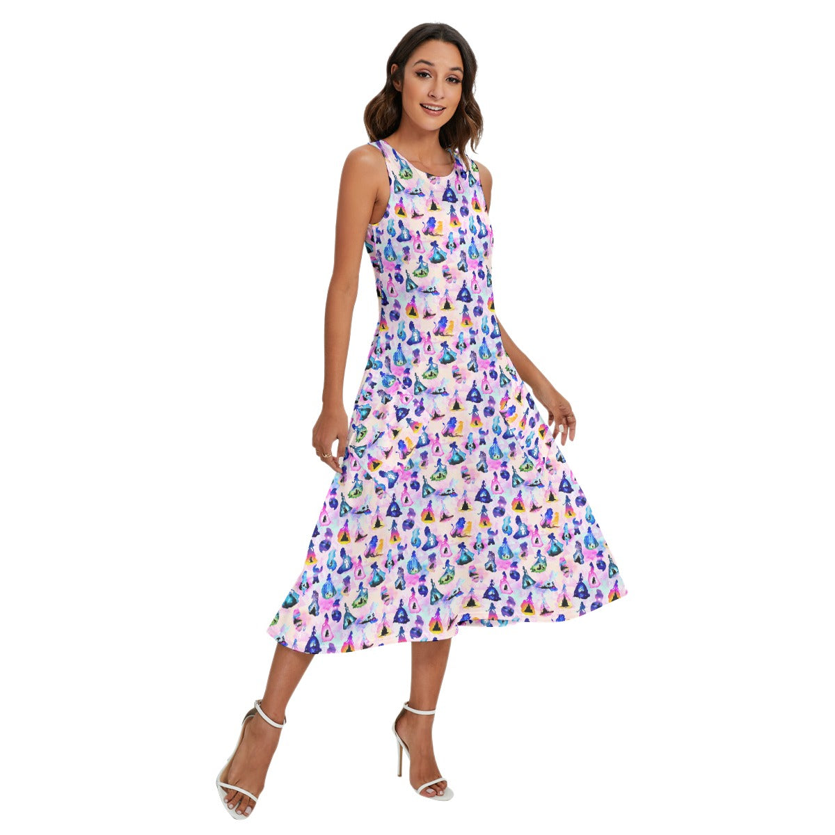 Princess And Classic Animation Silhouettes - Women’s Diagonal Pocket Midi Dress