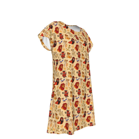 Sketched Savanna Friends - Women's T-Shirt Dress