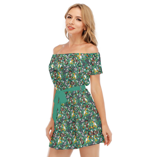 Beloved Couple as Spooky Pair - Women's Off-shoulder Ruffle Dress