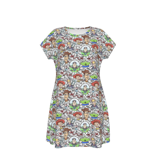 Sketch Autographs of Animated Toy Friends - Women's T-Shirt Dress