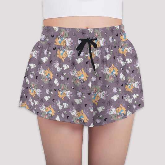 Spooky Fancy Felines - Girls’ Flowy Pocket Shorts