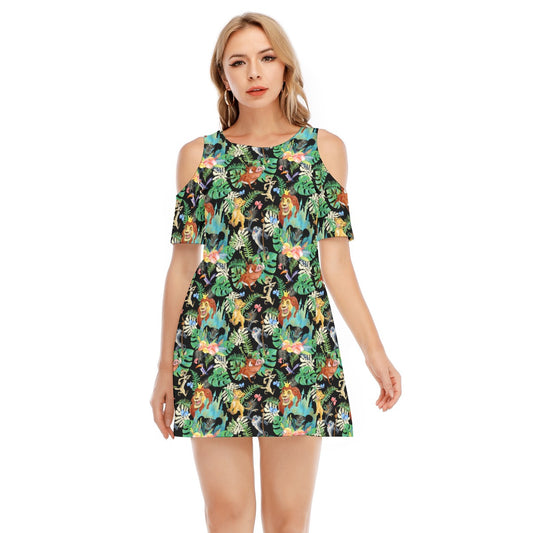 Watercolor Jungle Pride - Women's Cold Shoulder Cotton Dress