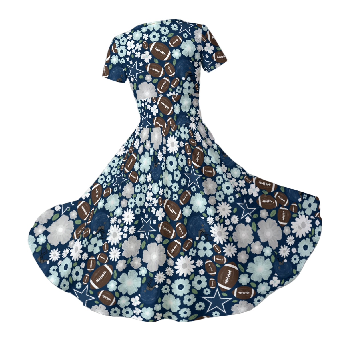 Blue Star Blooms - Women's V-Neck Ruched Midi Dress