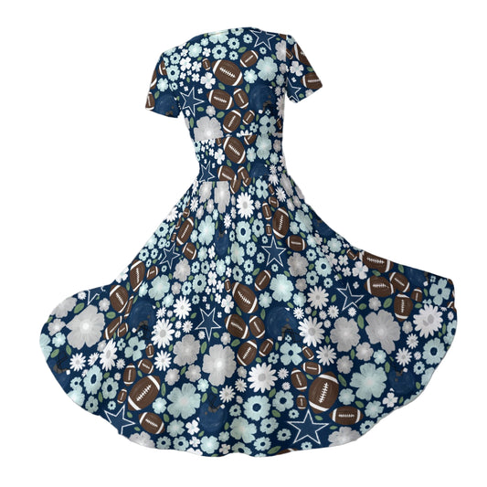 Blue Star Blooms - Women's V-Neck Ruched Midi Dress