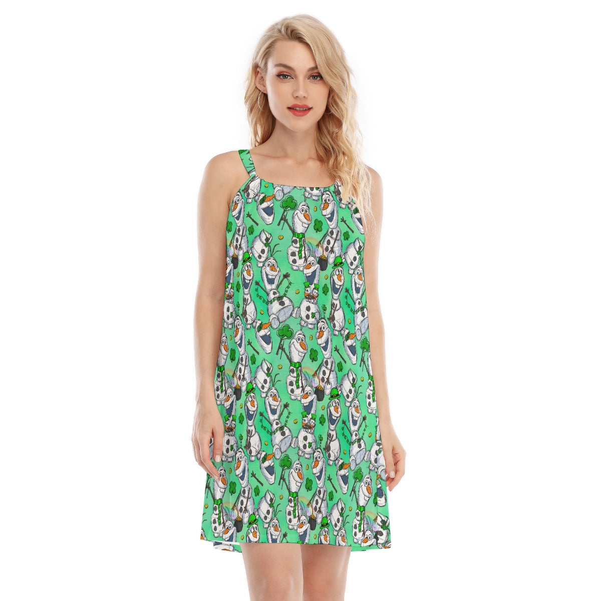 Sketched Snowman St. Patrick’s Day - Women’s Adjustable Sundress