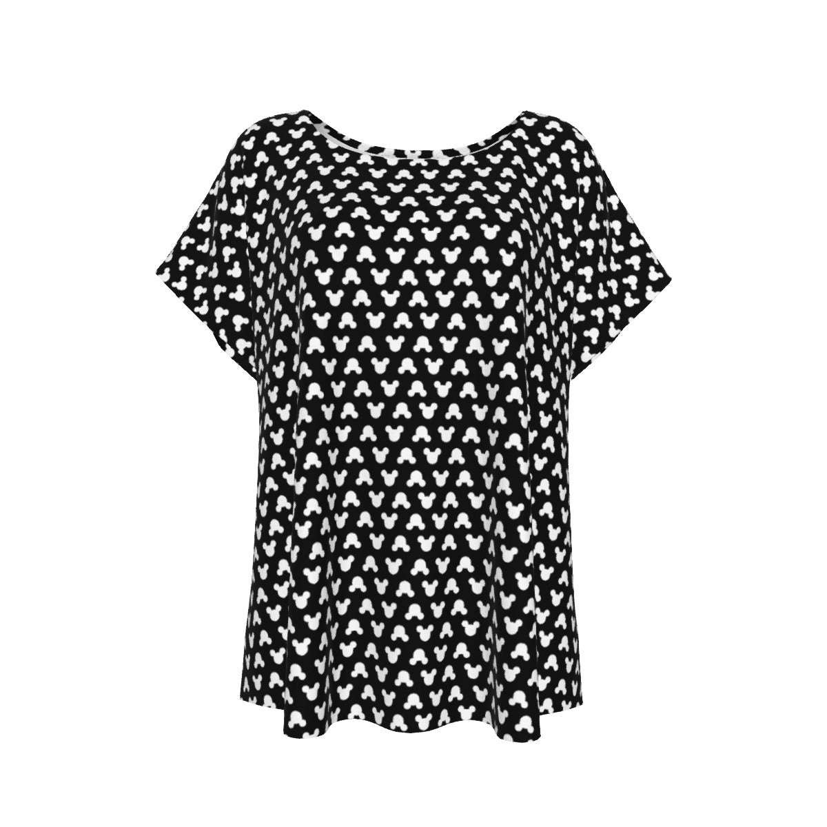 Playful Polka Dot Ears Black - Women’s Relaxed Fit Scoop Tee