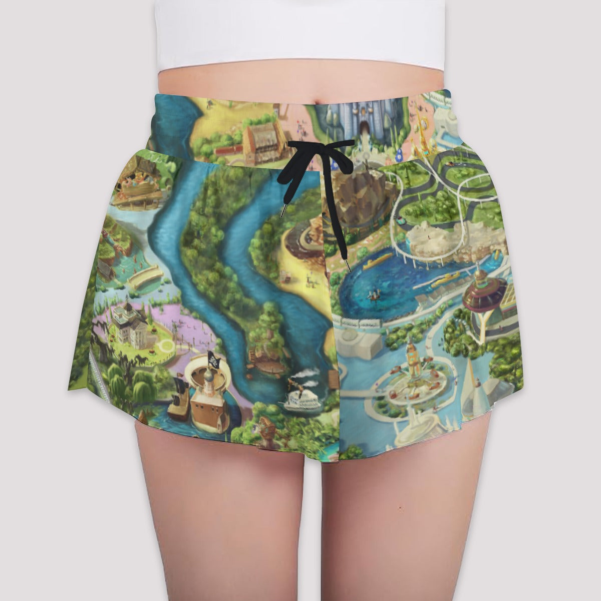 Colorful Theme Park Map - Girls’ Flowy Pocket Shorts