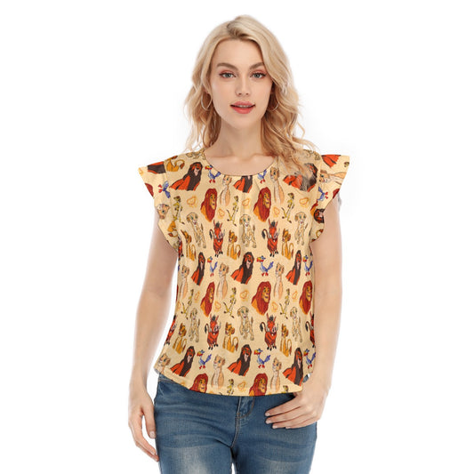 Sketched Savanna Friends - Women’s Flutter Sleeve Top