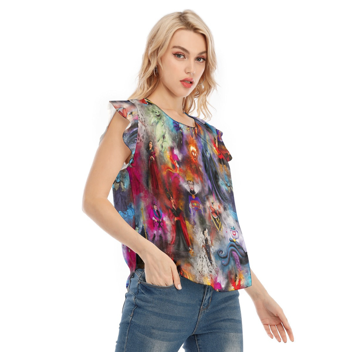 Watercolor Wicked Villains - Women’s Flutter Sleeve Top