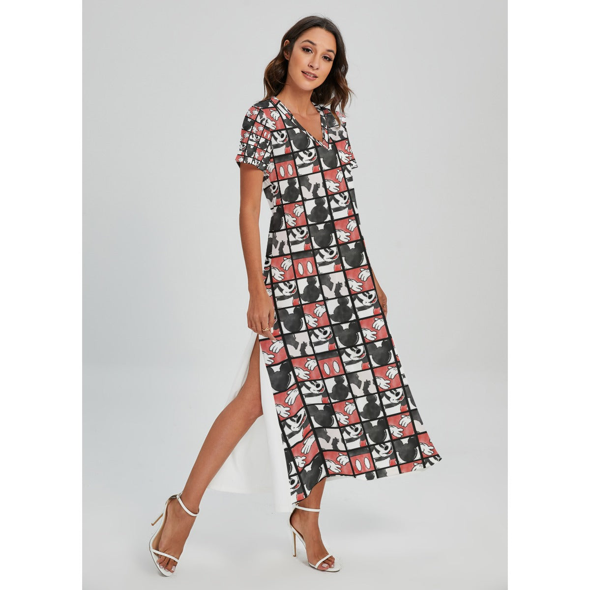 Mouse Block Party - Women's V-Neck Side Split Maxi Dress