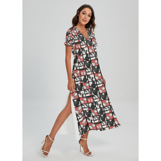 Mouse Block Party - Women's V-Neck Side Split Maxi Dress