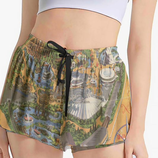 Vintage Theme Park Map- Women's Flowy Pocket Shorts