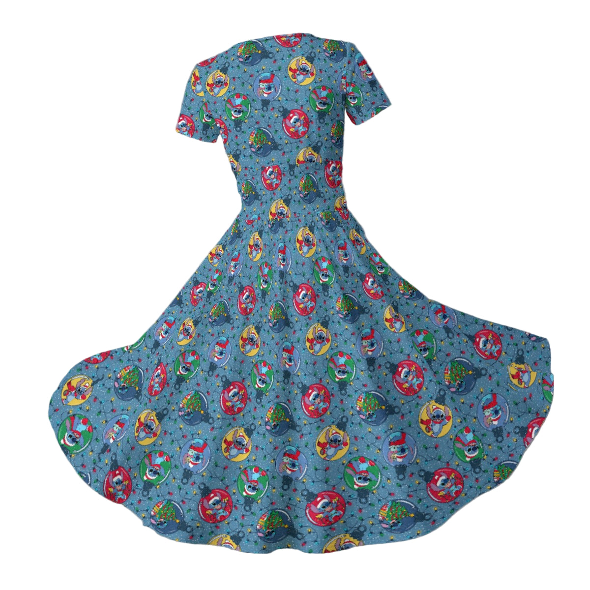 Holiday Baubles with Mischievous Blue Alien - Women's V-Neck Ruched Midi Dress