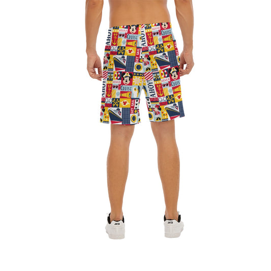 Nautical Cruise Patchwork - Men’s Pocket Beach Shorts
