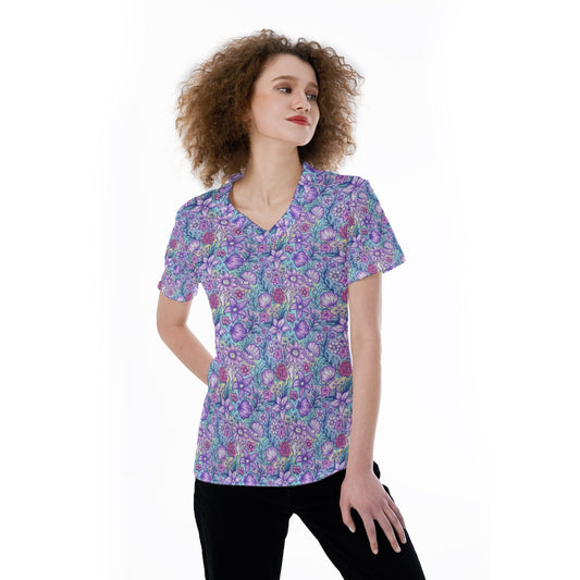 Fairytale Florals – Mermaid Princess - Women's Short Sleeve V-Neck T-Shirt