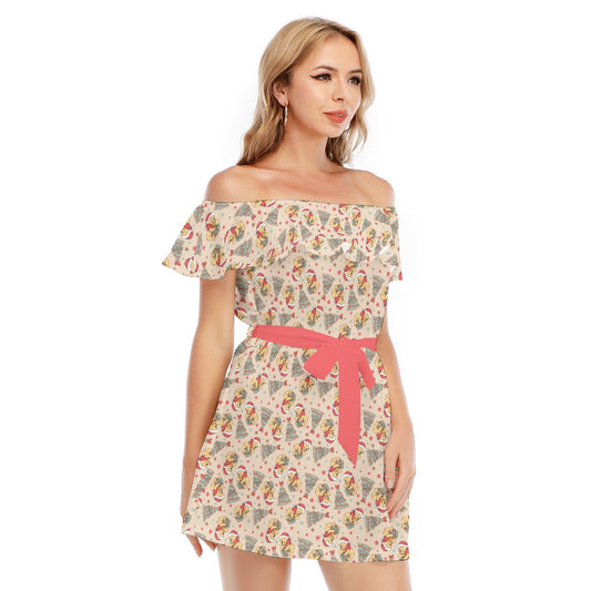 Cozy Bear Holiday Cheer - Women's Off-shoulder Ruffle Dress
