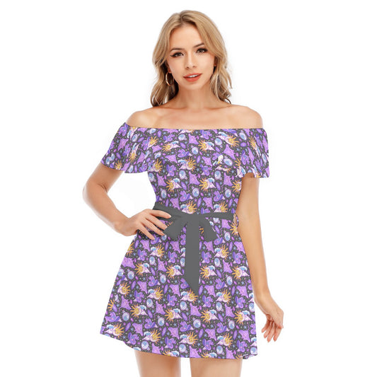 Mystical Manta Rays - Women's Off-shoulder Ruffle Dress