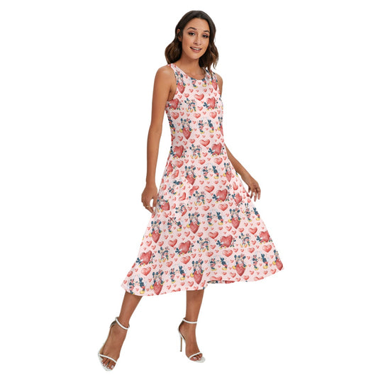 Valentine Mouse Couplennie - Women’s Diagonal Pocket Midi Dress
