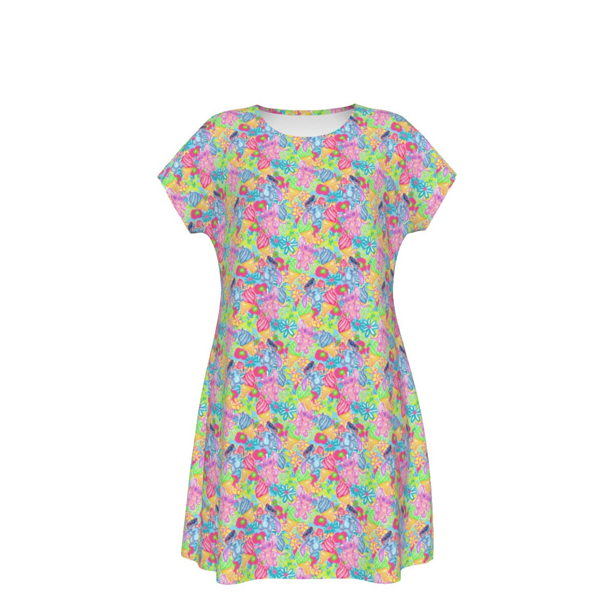 Neon Floral Summer Vibes - Women's T-Shirt Dress