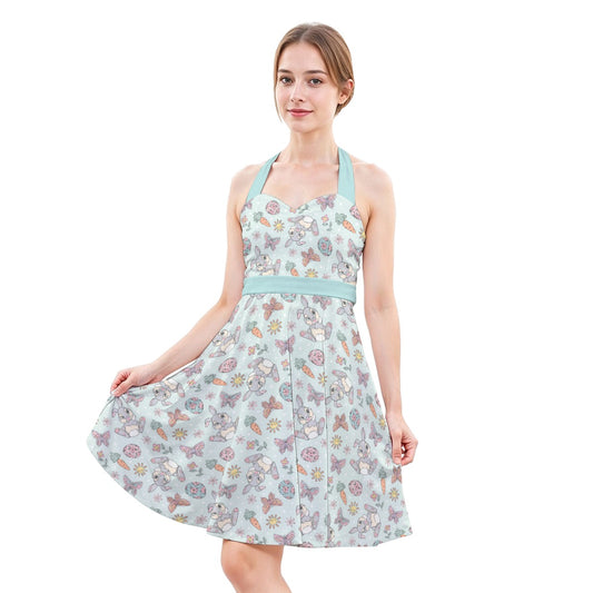 Springtime Bunny Cheer - Women's Halter Vintage Pocket Dress