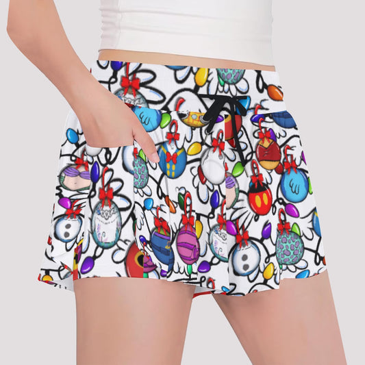 Festive Character Baubles on White - Girls’ Flowy Pocket Shorts