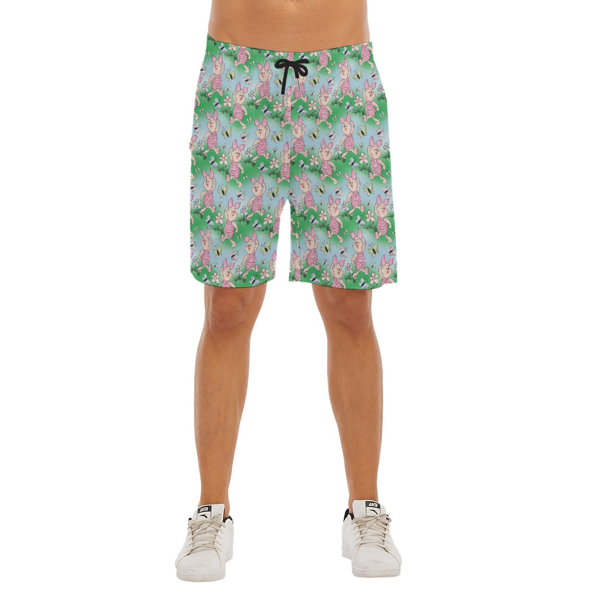 Sketched Shy Friend and Butterflies - Men’s Pocket Beach Shorts