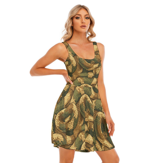 Animal Print - Snake - Women's Sleeveless Pocket Skater Dress