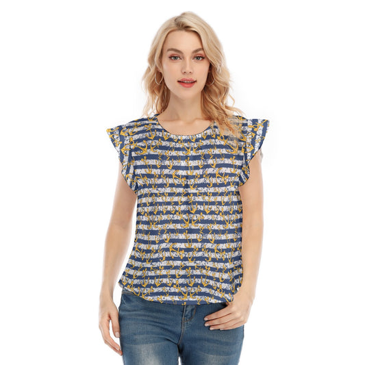 Nautical Mouse Ear Anchors - Women’s Flutter Sleeve Top