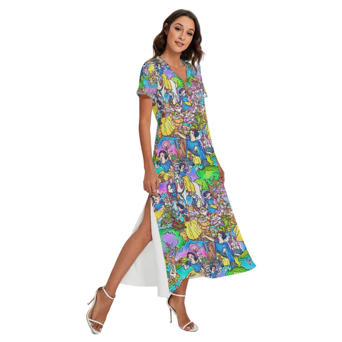 Fairest Princess Storybook Scenes - Women's V-Neck Side Split Maxi Dress