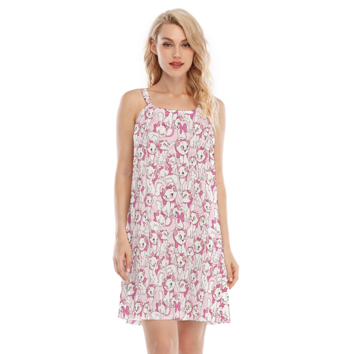 Sweet Kitten with Pink Bow - Women’s Adjustable Sundress