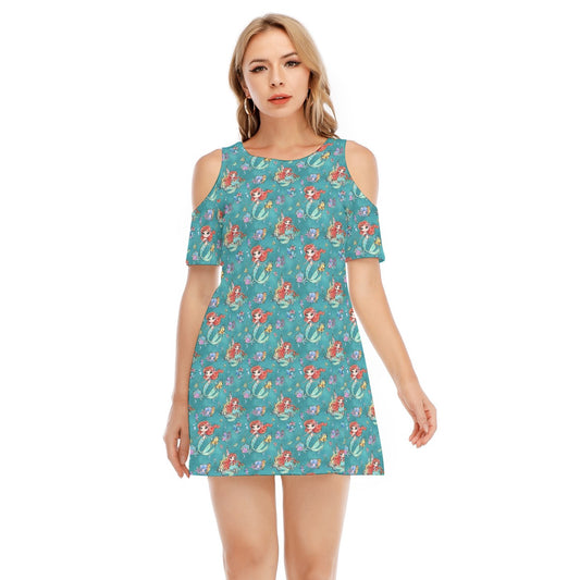 Whimsical Ocean Princess - Women's Cold Shoulder Cotton Dress