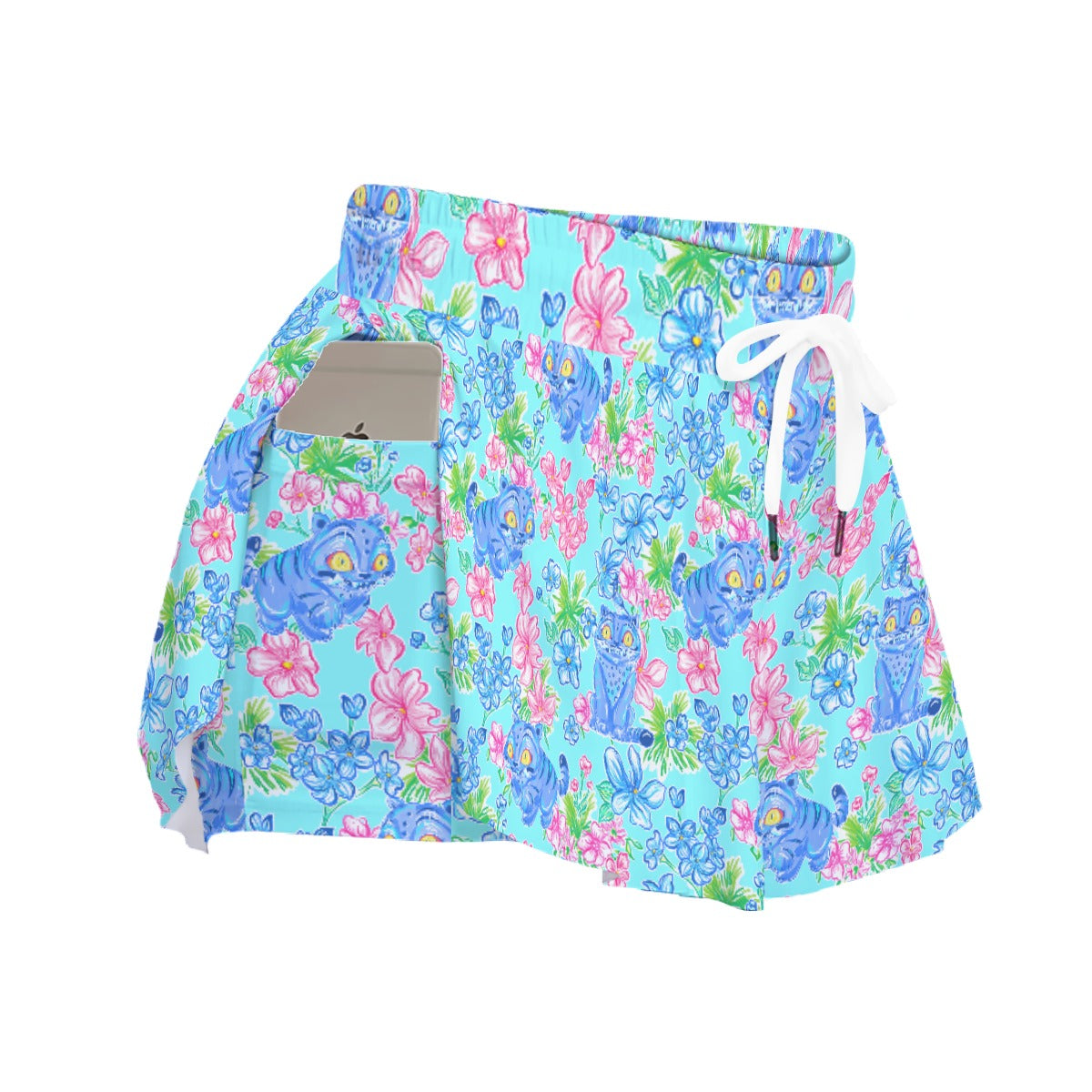 Derpy Tiger Blooms - Women's Flowy Pocket Shorts